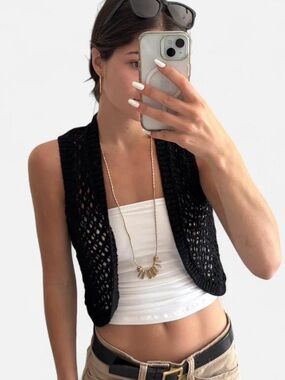 Y2K Collection XIIX Black Open-Knit Sleeveless Vest